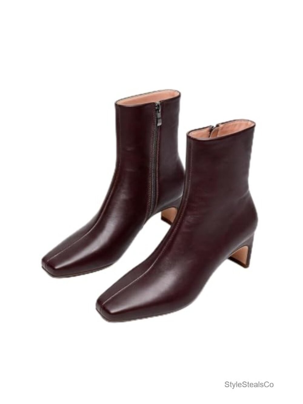 Women's Square Toe Chunky Block Heel Ankle Boots with Side Zipper